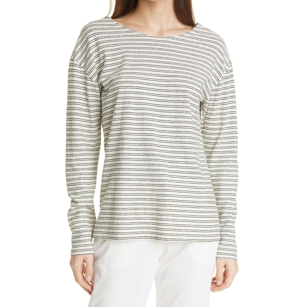 Nili Lotan | Arlette Stripe Hemp & Cotton T-Shirt in Black/White Stripe Size S